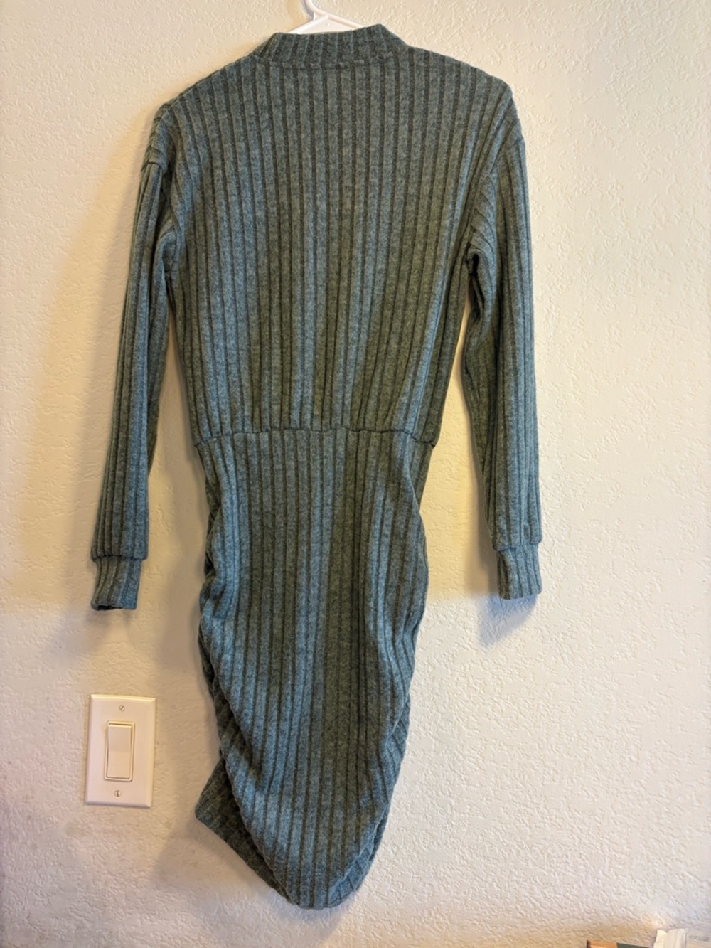Ribbed Knit Olive Green Long Sleeve Dress - Picture 3 of 3